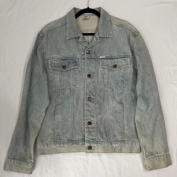 VTG GUESS Georges Marciano Jacket Mens Blue Acid Wash Denim 90s Y2K Large - Picture 1 of 6